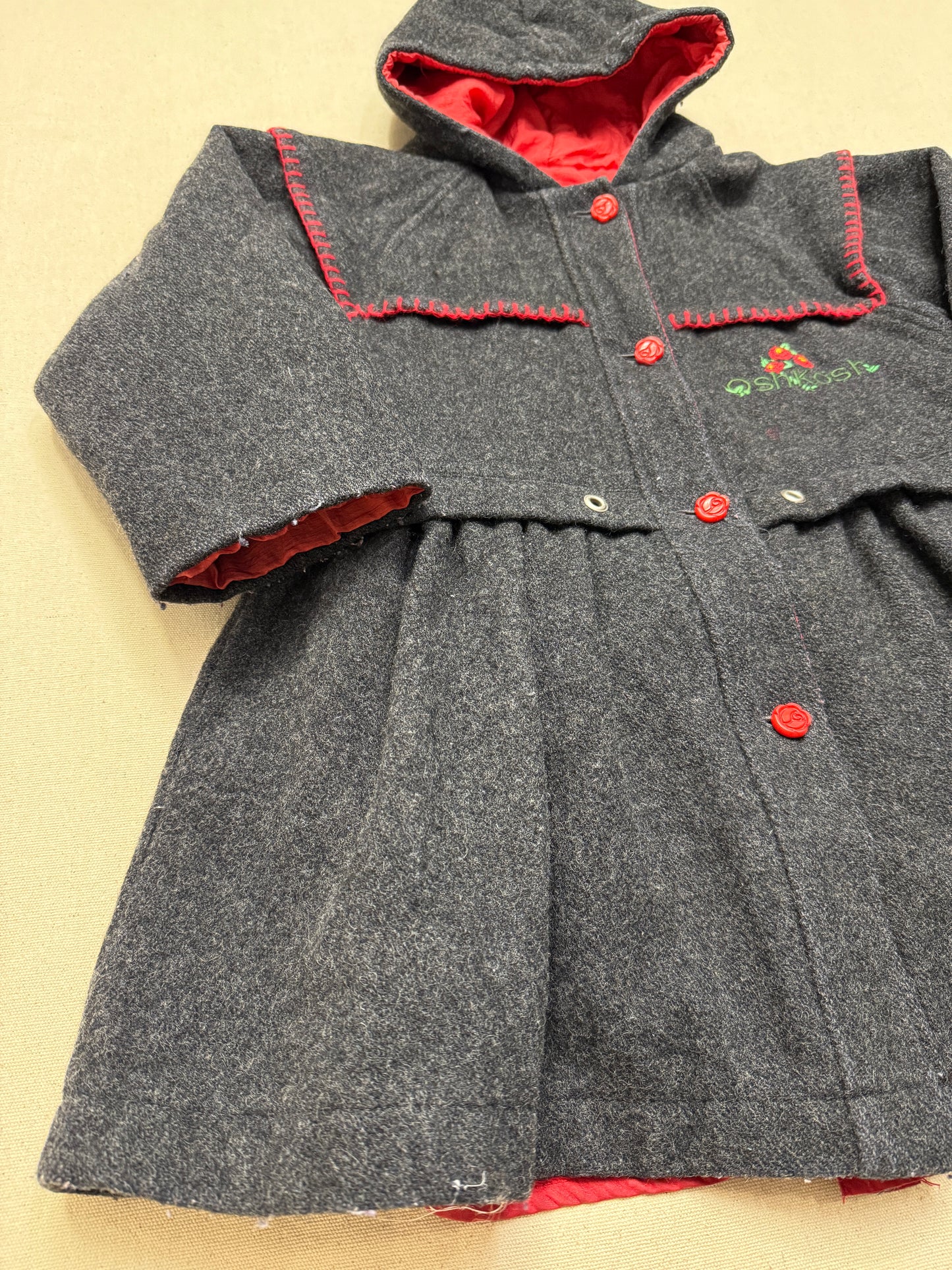 80s 90s Kids Vintage Oshkosh Bgosh Flower Rose Buttons A Line Lined Wool Jacket / 6y 7y