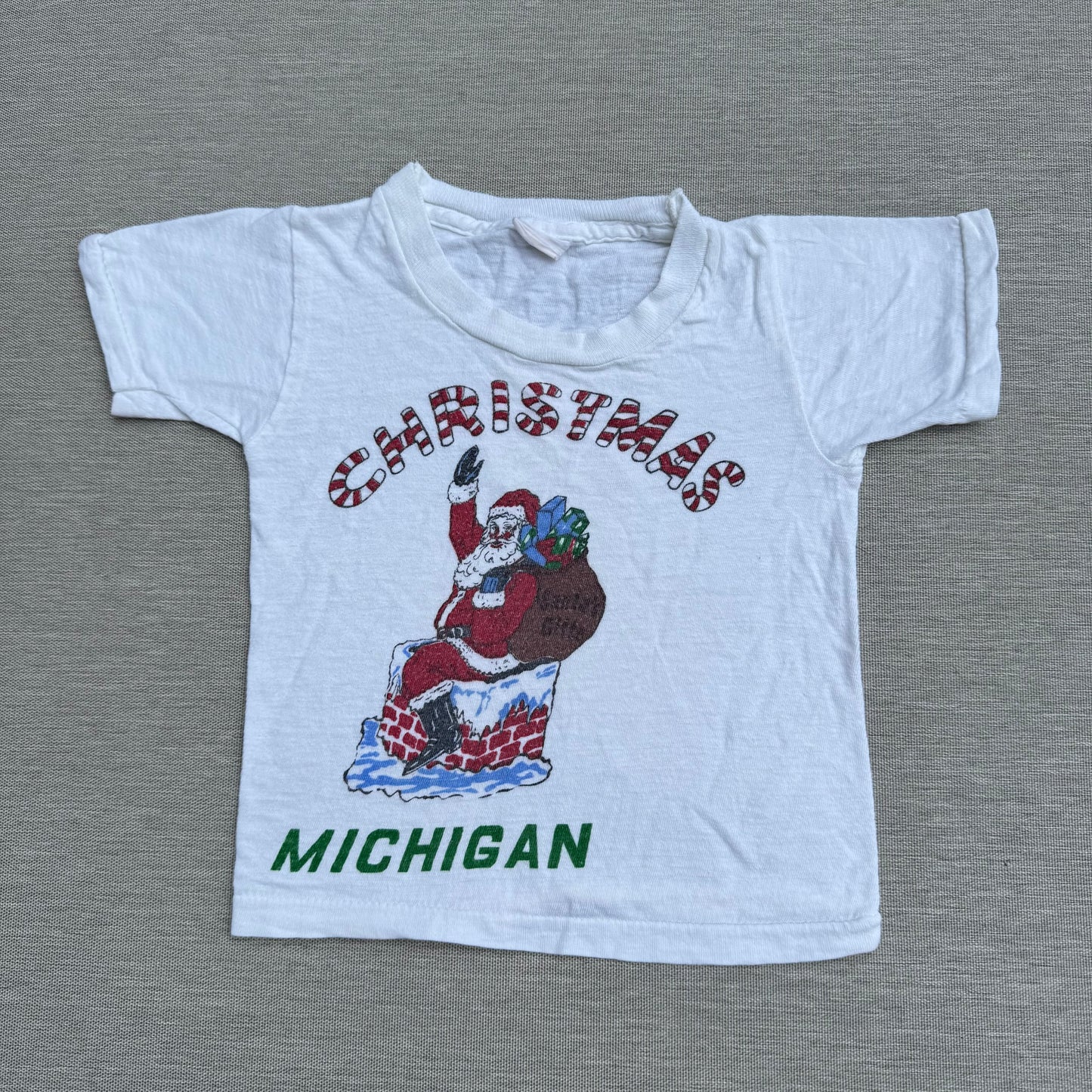60s Kids Baby Vintage Christmas Santa Claus Michigan White Short Sleeve T-Shirt 12m 24m