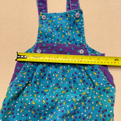 90s Kids Toddler Vintage Star Moon AOP Longsleeve Tshirt & Corduroy Overall 2pc Set / 24m 2T 3T
