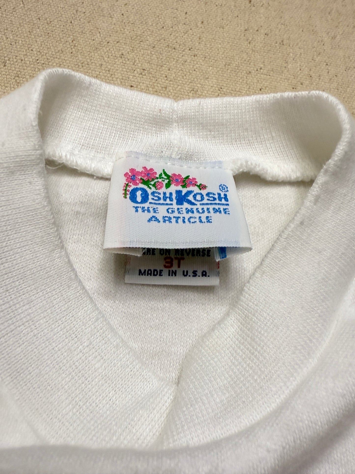 90s Kids Toddler Vintage Oshkosh Bgosh "A is for Apple" Longsleeve  Puffsleeve Top / 2T 3T / Made in USA