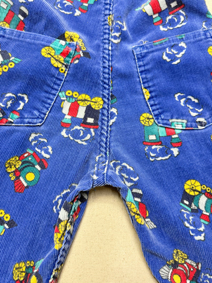 90s Kids Toddler Vintage Oshkosh Bgosh Train Pattern Blue Corduroy Overall / 2T 3T