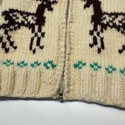 50s 60s Kids Toddler Vintage Beige Off White Deer Lightning Zipper Cowichan Heavy 24m 2Y 3T