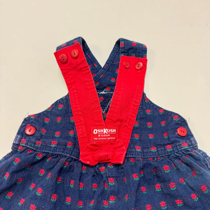 90s Kids Toddler Infant Vintage Baby B’Gosh Oshkosh Criss Cross  Dark Denim Red Flower Print AOP Romper //2T / Made in USA