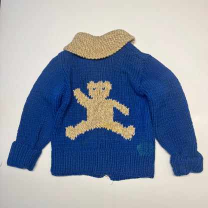 50s 60s Kids Toddler Vintage Blue Cowichan Sweater With Bears/ 3T 4T 5T