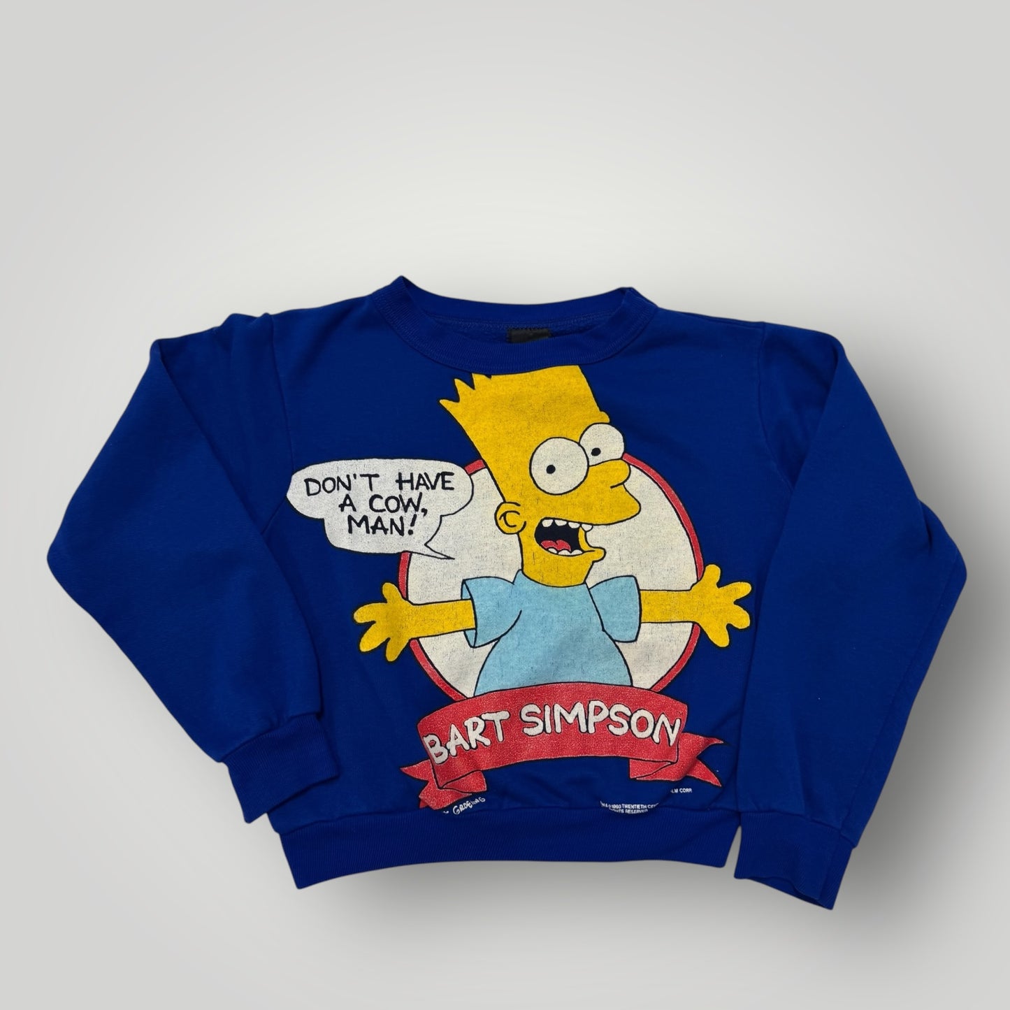 90s Kids Toddler Vintage Bart Simpson Blue Crew Sweatshirt ‘Don’t have a cow, Man!' 3Y 4Y