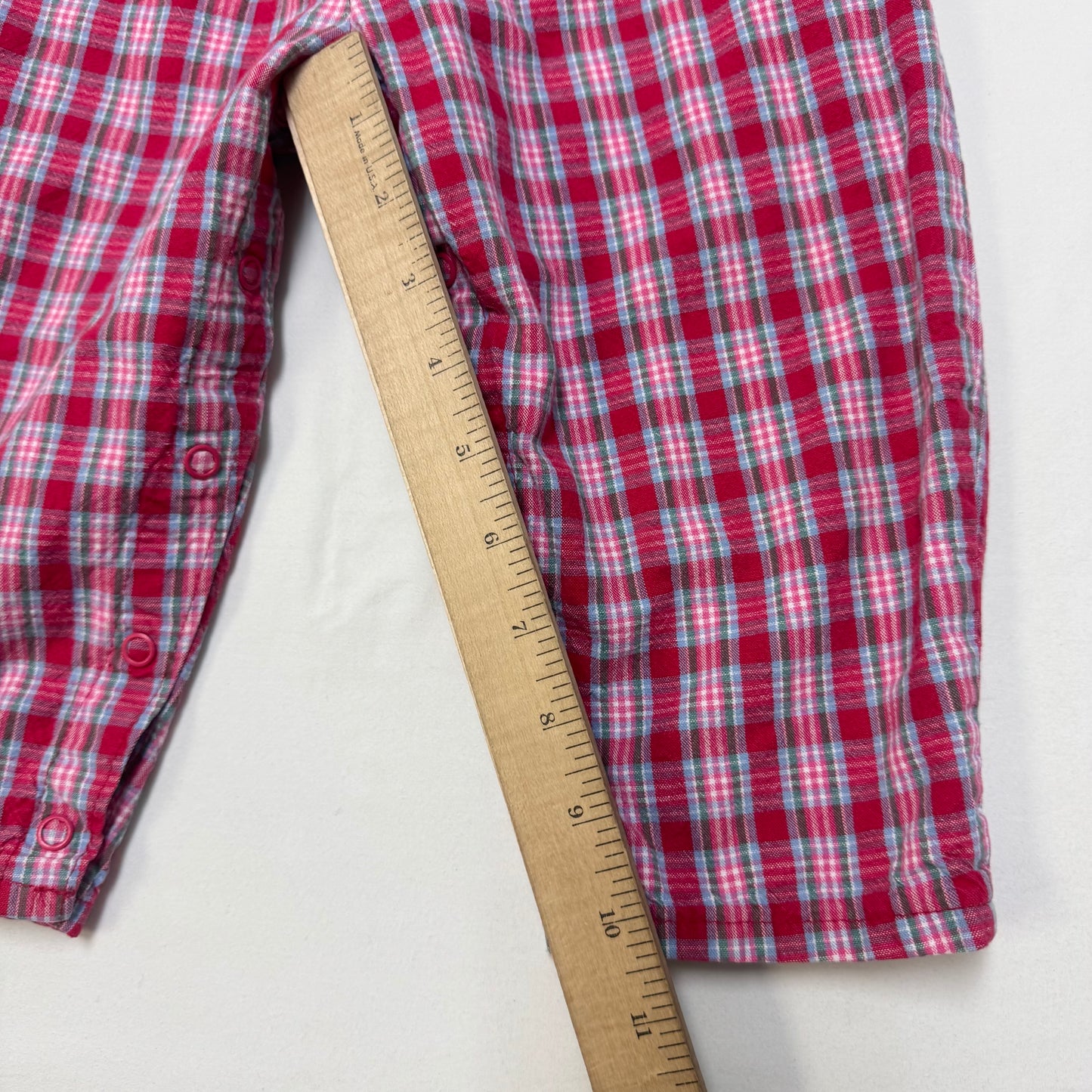 90s Kids Toddler Infant Vintage Baby B’Gosh Oshkosh 2 Piece Set Plaid Overall With Matching White Ruffle Long Sleeve /2T / Made in USA