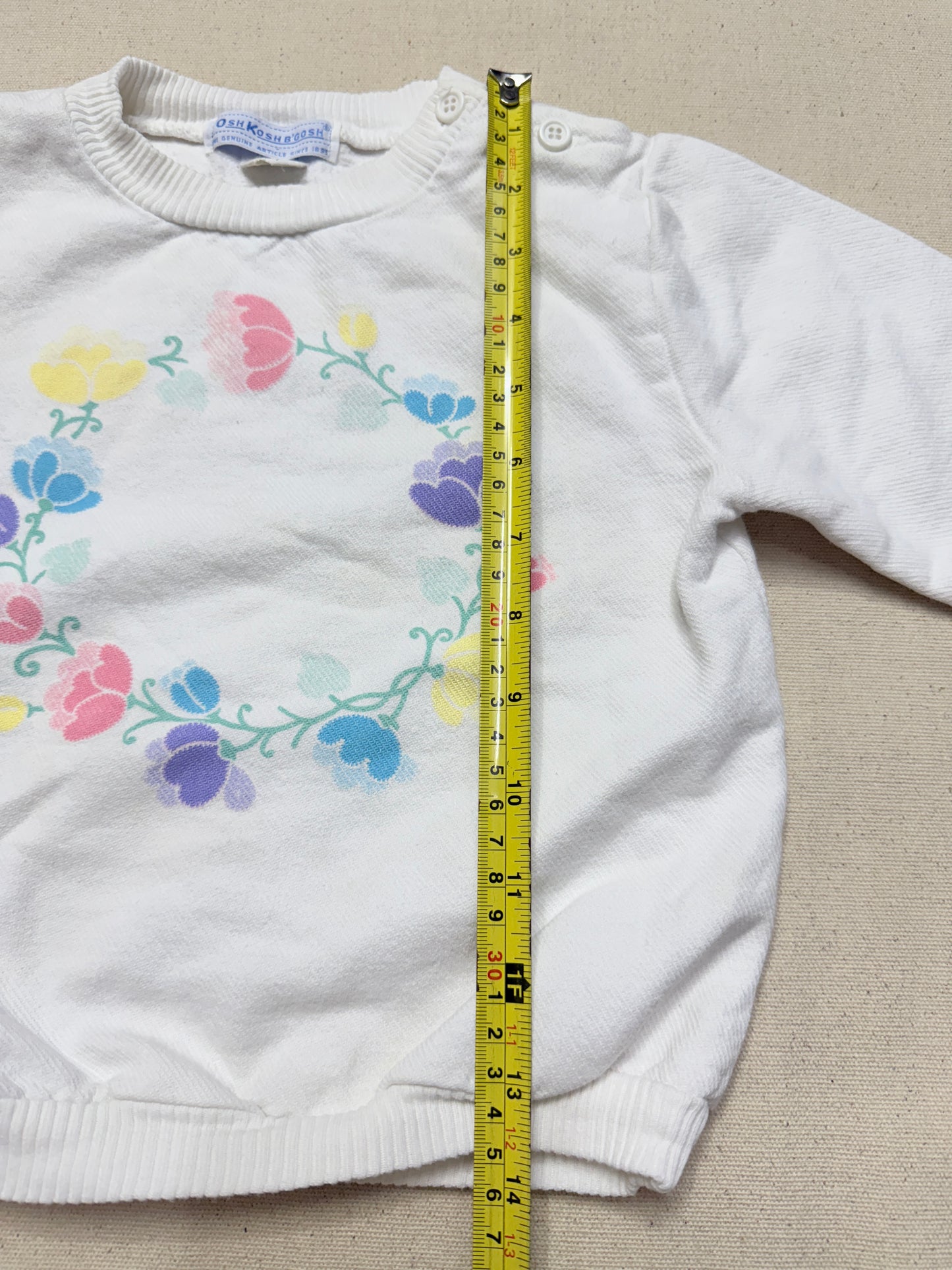 80s 90s Kids Toddler Vintage Oshkosh Bgosh Flawer Print White Longsleeve Cotton Top / 2T 3T / Made in USA