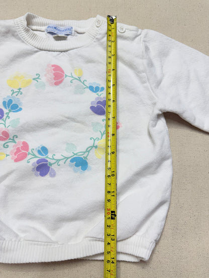 80s 90s Kids Toddler Vintage Oshkosh Bgosh Flawer Print White Longsleeve Cotton Top / 2T 3T / Made in USA
