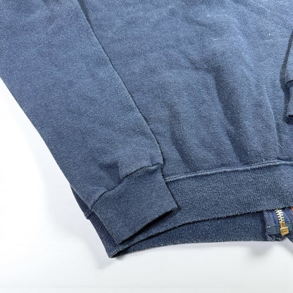 80s Kids Youth Vintage Drake University Flock Print Navy Zip Hooded Sweatshirt Made in USA L 14Y 16Y