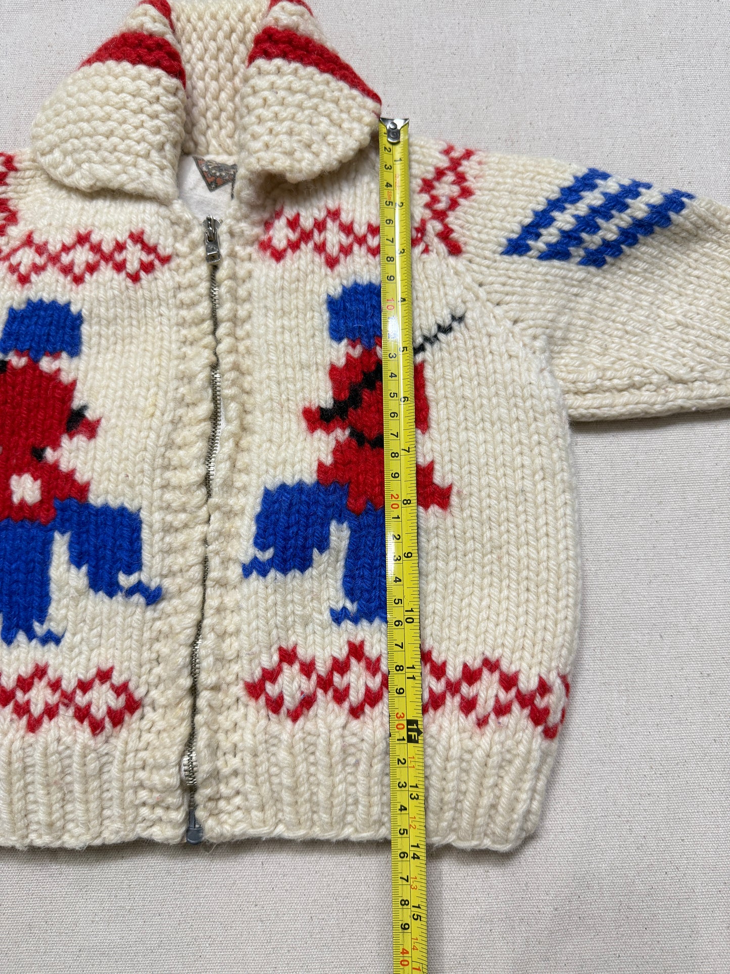 60s 70s Kids Toddler Vintage Guardsman Embroidered Shawl Collar Flash Zipper Lined Cowichan Sweater / 2T 3T