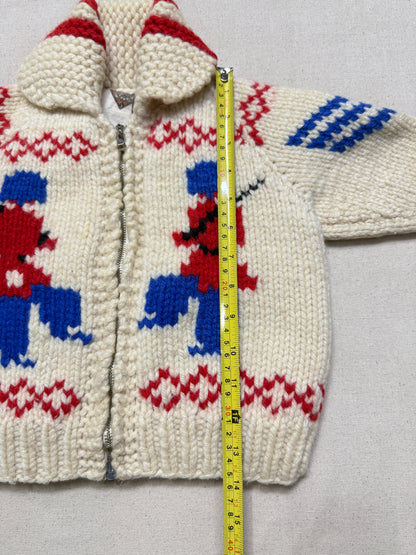 60s 70s Kids Toddler Vintage Guardsman Embroidered Shawl Collar Flash Zipper Lined Cowichan Sweater / 2T 3T