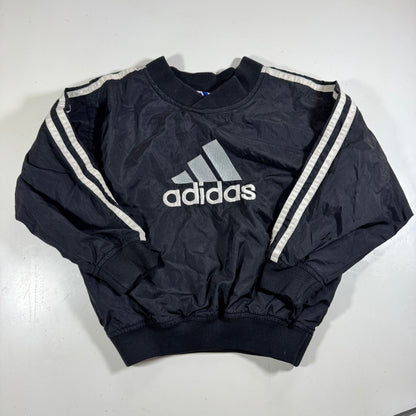90s Vintage Adidas Kids Toddler Black Lined Pullover Sleeves Striped Windbreaker Sweatshirt Jacket Big Logo S 4T