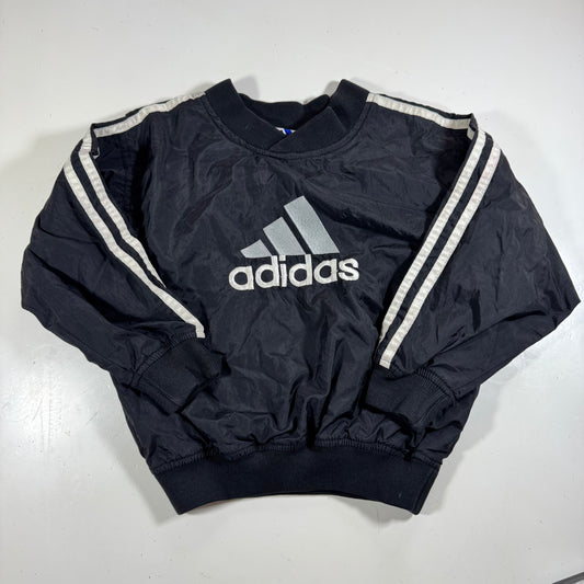 90s Vintage Adidas Kids Toddler Black Lined Pullover Sleeves Striped Windbreaker Sweatshirt Jacket Big Logo S 4T