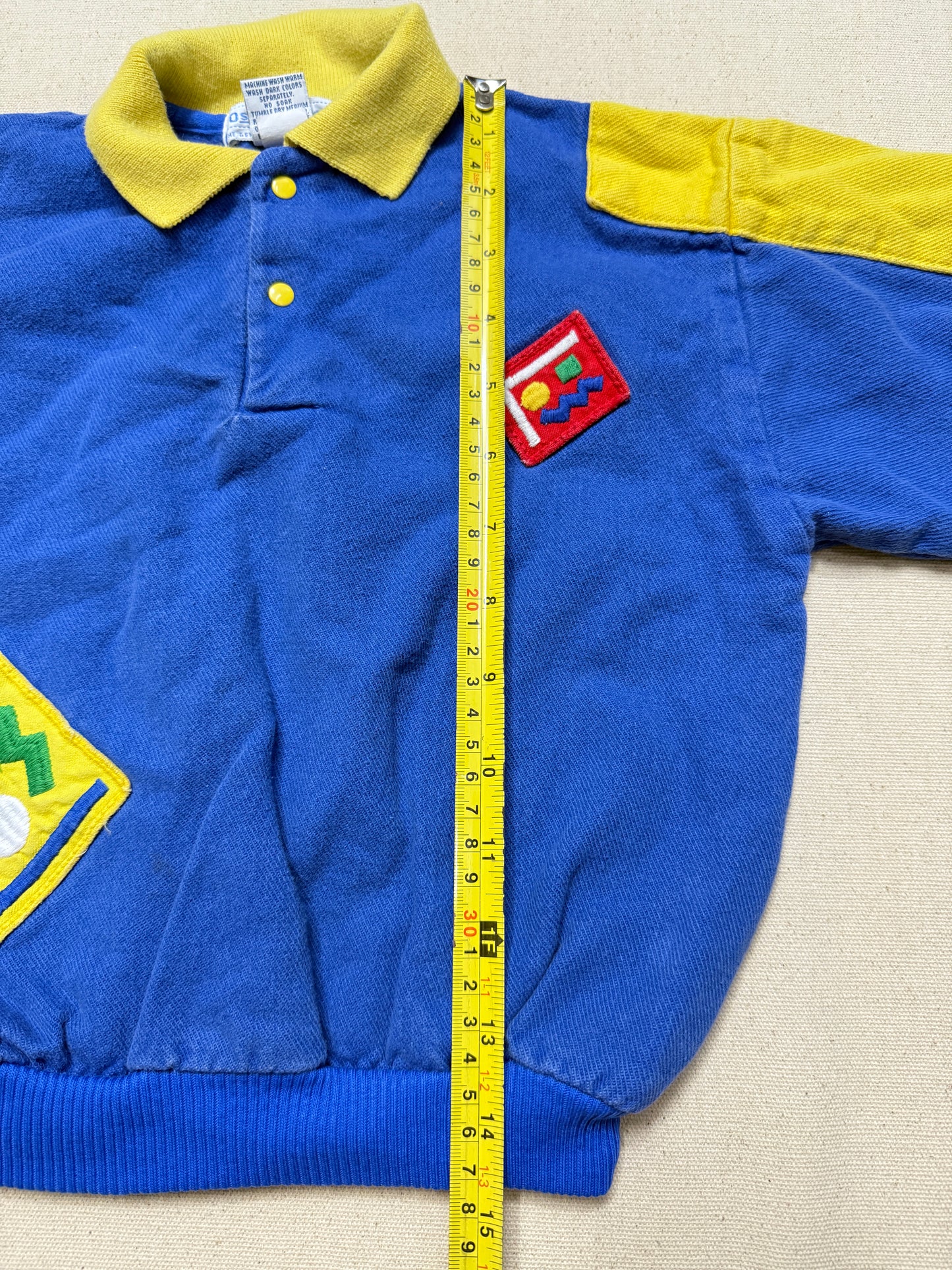 80s 90s Kids Toddler Vintage Oshkosh Bgosh Blue Yellow Snap Collared Longsleeve Cotton Top / 3T 4T / Made in USA