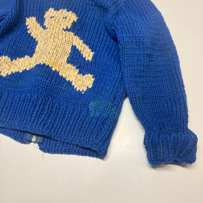 50s 60s Kids Toddler Vintage Blue Cowichan Sweater With Bears/ 3T 4T 5T