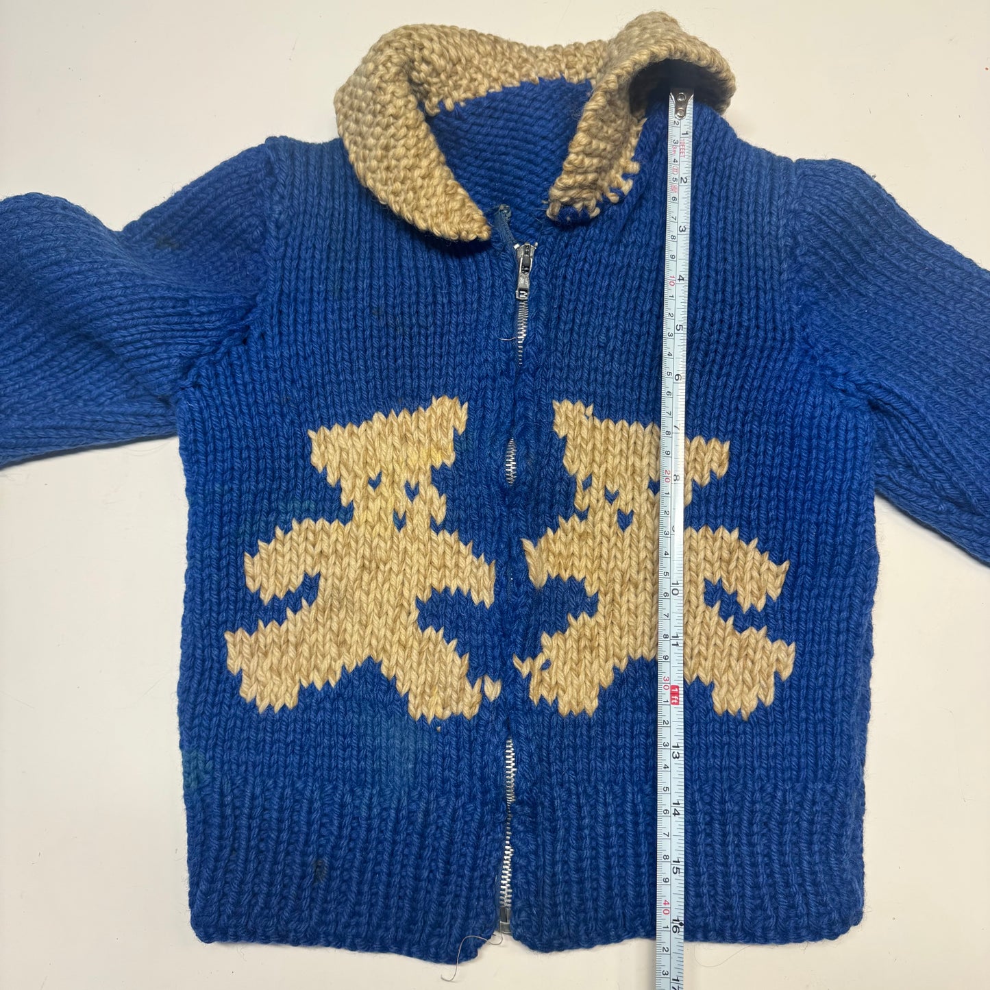 50s 60s Kids Toddler Vintage Blue Cowichan Sweater With Bears/ 3T 4T 5T