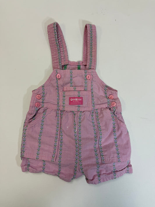 ASIS / 90s Kids Toddler Vintage Oshkosh Bgosh Froral Stripe Pattern Pink Shortall / 2T 3T