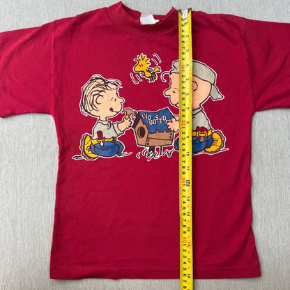80s 90s Kids Vintage Peanuts Charlie Brown & Linus Woodstock Mauve/Burgundy Short Single Stitch T-Shirt 7Y Made in USA