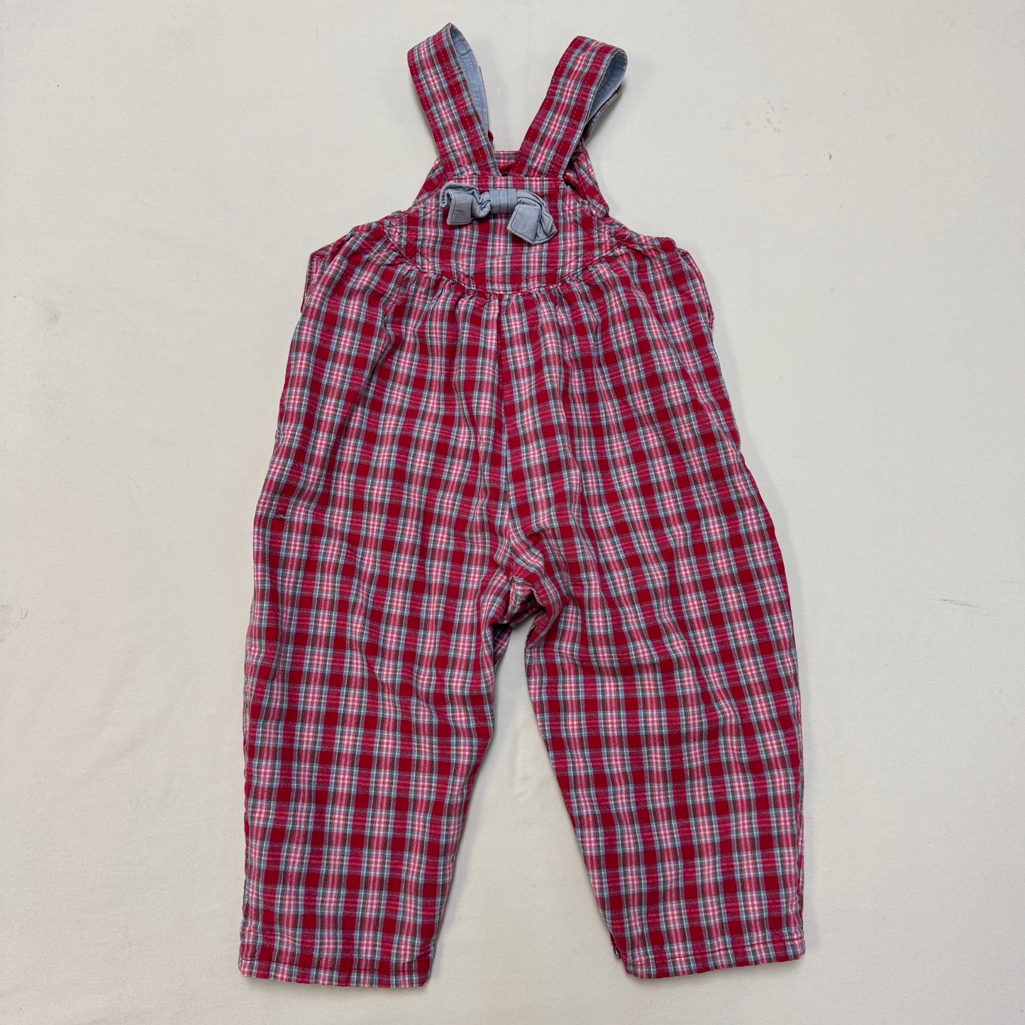 90s Kids Toddler Infant Vintage Baby B’Gosh Oshkosh 2 Piece Set Plaid Overall With Matching White Ruffle Long Sleeve /2T / Made in USA