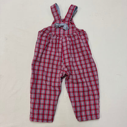 90s Kids Toddler Infant Vintage Baby B’Gosh Oshkosh 2 Piece Set Plaid Overall With Matching White Ruffle Long Sleeve /2T / Made in USA