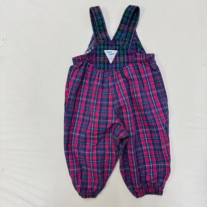 90s Kids Toddler Infant Vintage Baby B’Gosh Oshkosh Pink PurplePlaid Criss Cross Overall /18m / Made in USA