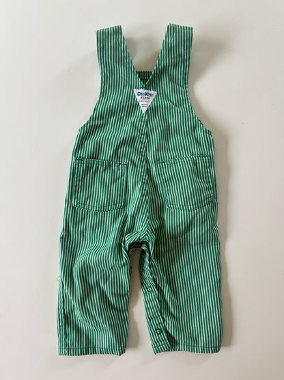 90s Kids Toddler Infant Vintage Baby B’Gosh Oshkosh Green White Stripe Overall //12m / Made in USA