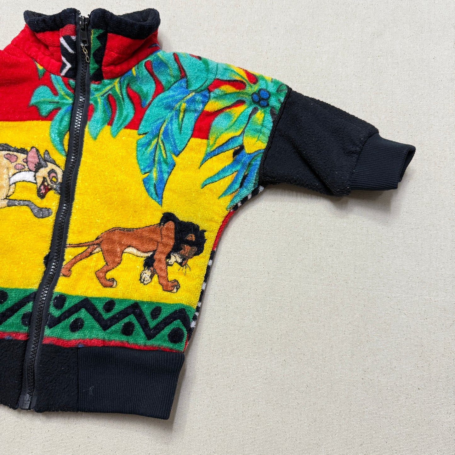 90s Kids Infant Vintage Handmade Lion King Towel Fabric Zip Up Jacket / 12m 18m 24m