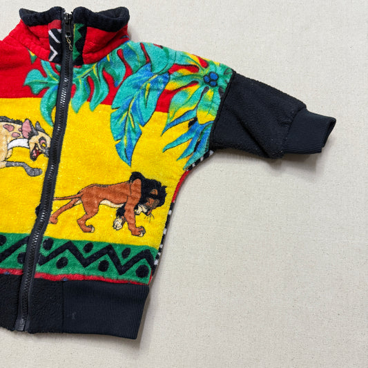 90s Kids Infant Vintage Handmade Lion King Towel Fabric Zip Up Jacket / 12m 18m 24m