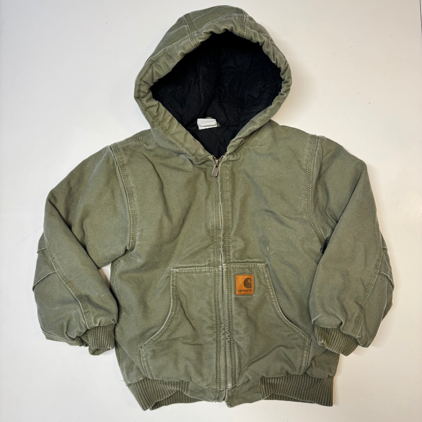 2000s Kids Army Green Active Carhartt Hooded Thick Jacket  7Y