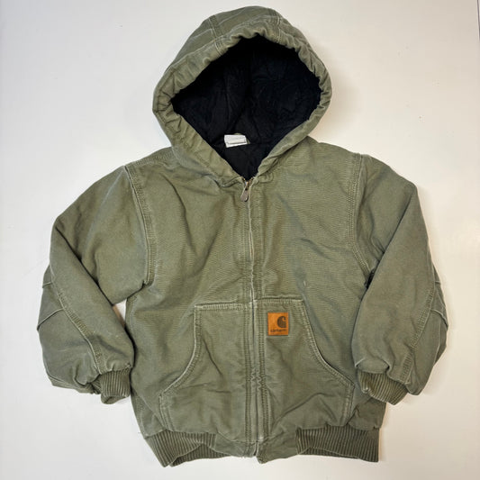 2000s Kids Army Green Active Carhartt Hooded Thick Jacket  7Y