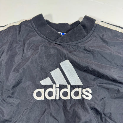 90s Vintage Adidas Kids Toddler Black Lined Pullover Sleeves Striped Windbreaker Sweatshirt Jacket Big Logo S 4T