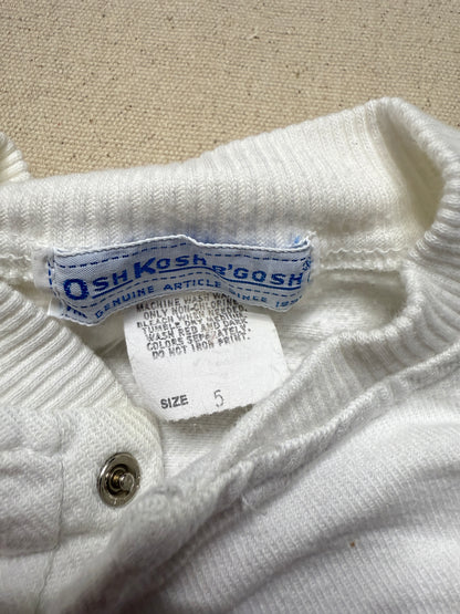 80s 90s Kids Toddler Vintage Oshkosh Bgosh Cool Print White Cotton Raglansleeve Longsleeve Top / 4T 5T / Made in USA