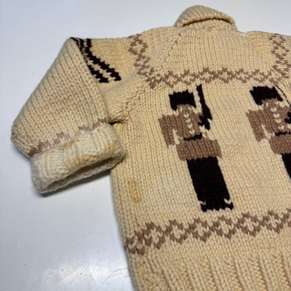 50s 60s Kids Toddler Vintage Beige Brown Royal Guard Heavy Talon Zipper Cowichan Sweater / 2Y 3Y 4Y