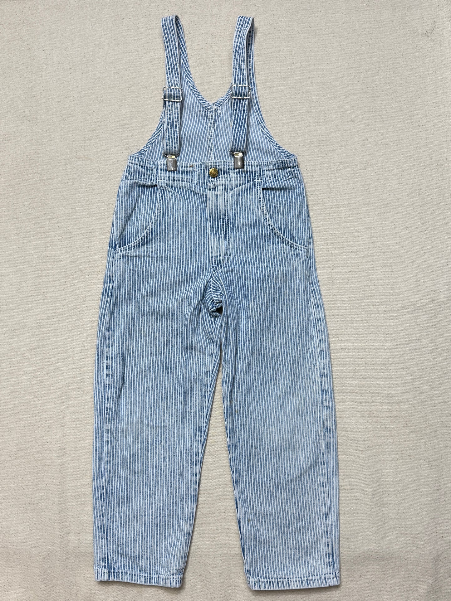 80s 90s Kids Vintage Oshkosh Bgosh Hickory Stripe Suspender Unique Design Slim Straight Overall / 4T 5T / Made in USA