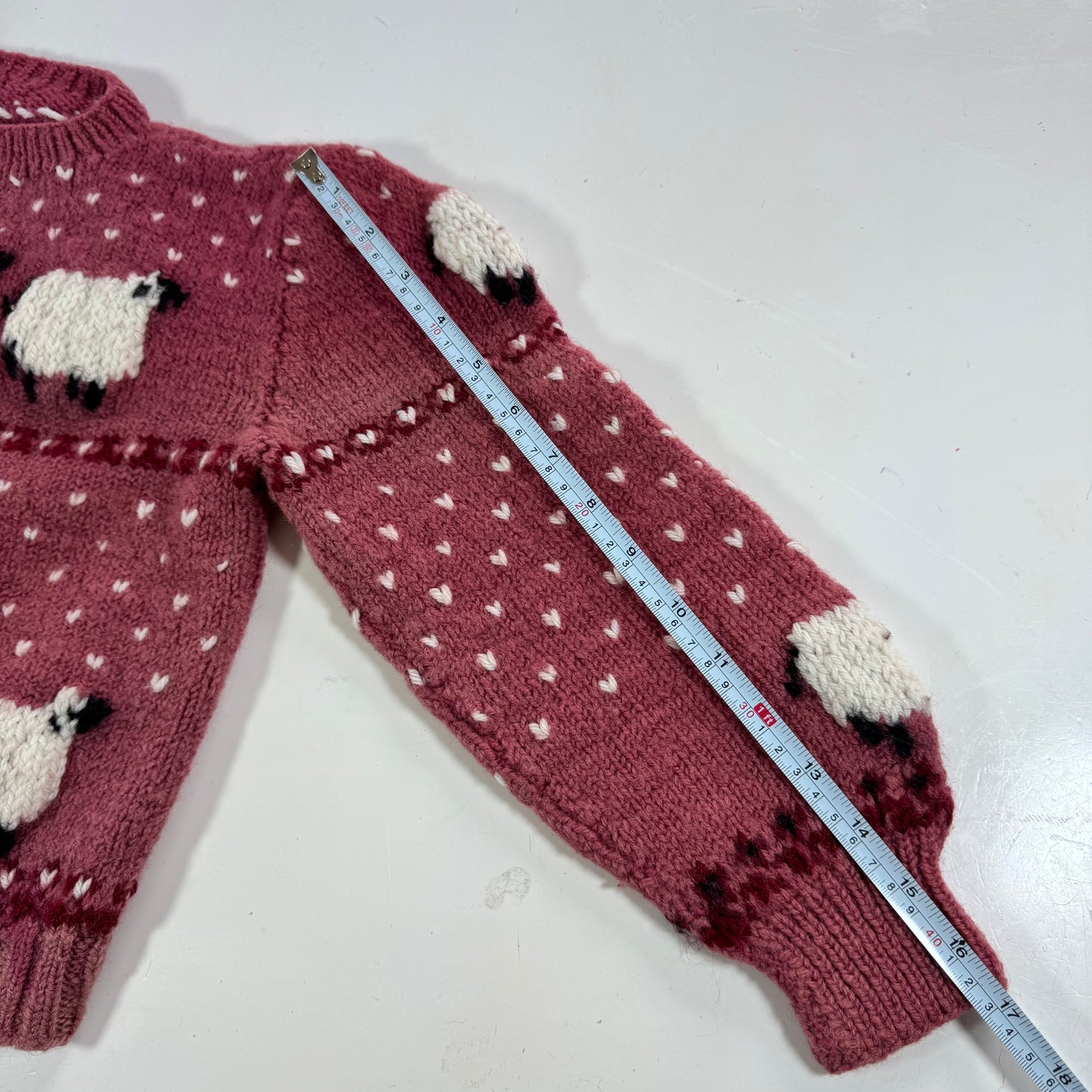 Kids Toddler Vintage Hand Knit Beautiful Maroon Pullover Sweater With Puff Shoulder AOP Sheep r 4Y 5Y 6Y
