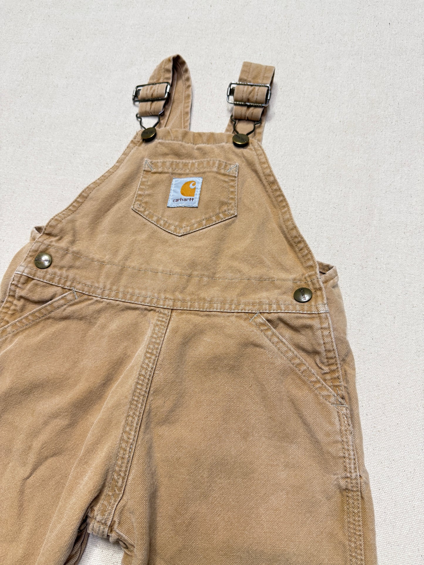 90s 2000 Kids Infant Vintage Carhartt Canvas Bib Light Brown Overall / 12m 18m 24m