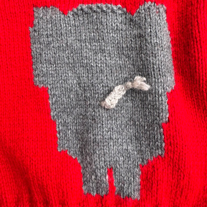 Baby Toddler Vintage Elephant Hand Knit Red Pullover Sweater 18mns 2Y