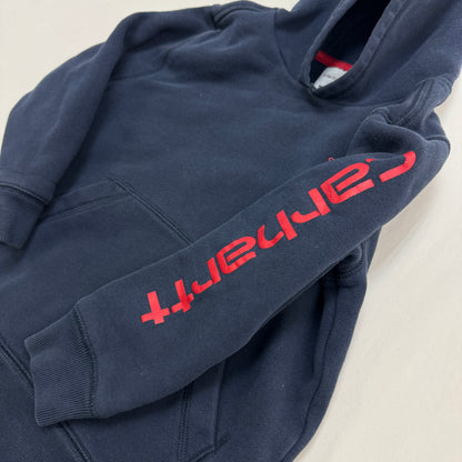 Kids Carhartt Navy Pullover Hoodie Logo Sleeve Size 5T