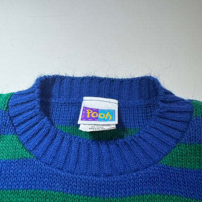 90s Kids Toddler Vintage Disney Pooh and Tiger Striped Green/Blue Knit Pullover Sweater Made in USA 3T