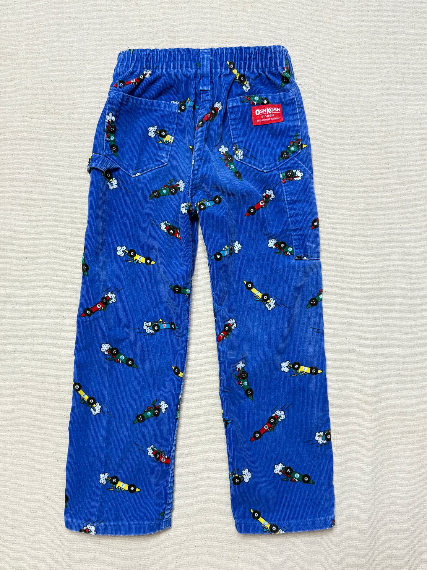 80s 90s Kids Toddler Vintage Oshkosh Bgosh Racing Car AOP Corduroy Painter Pants / 4T 5T / Made in USA