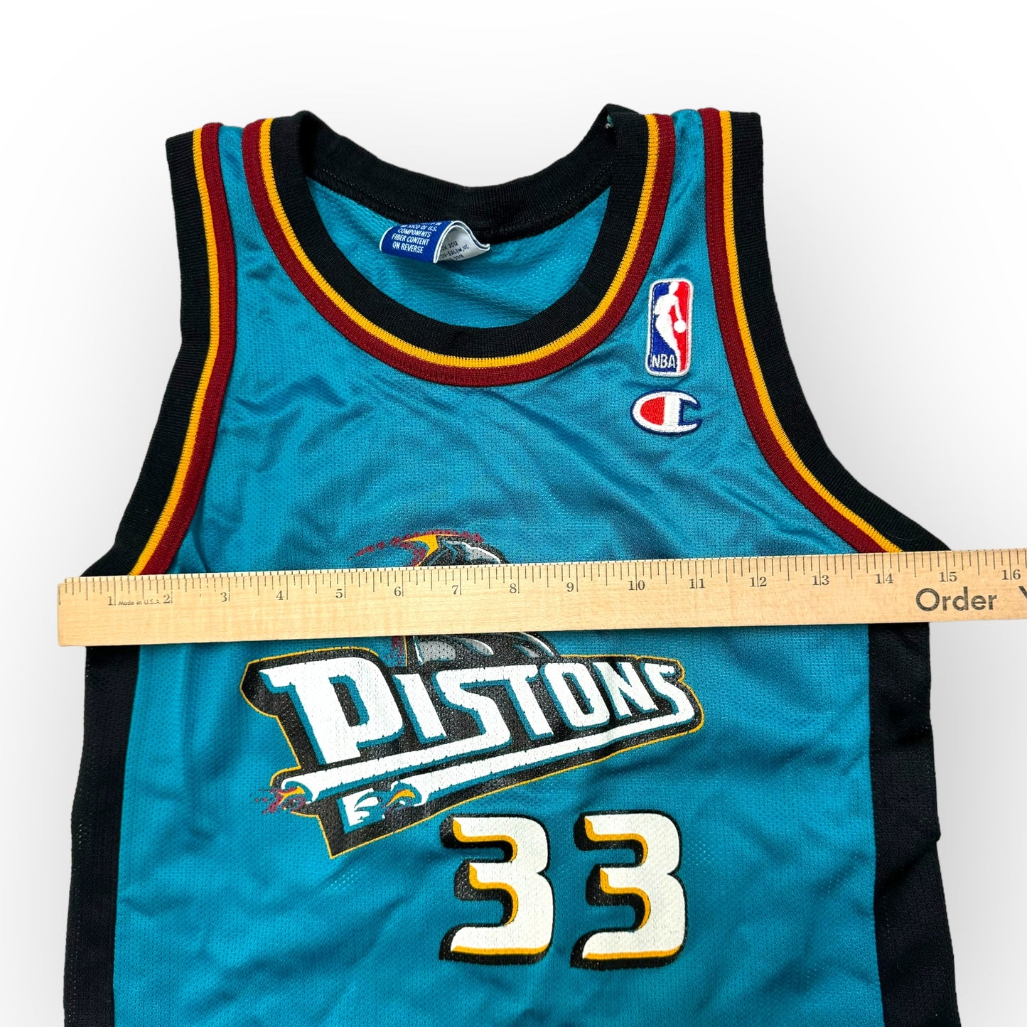 90s VTG Kids Champion Pistons #33 Hill Basketball Jersey M(10-12Y)