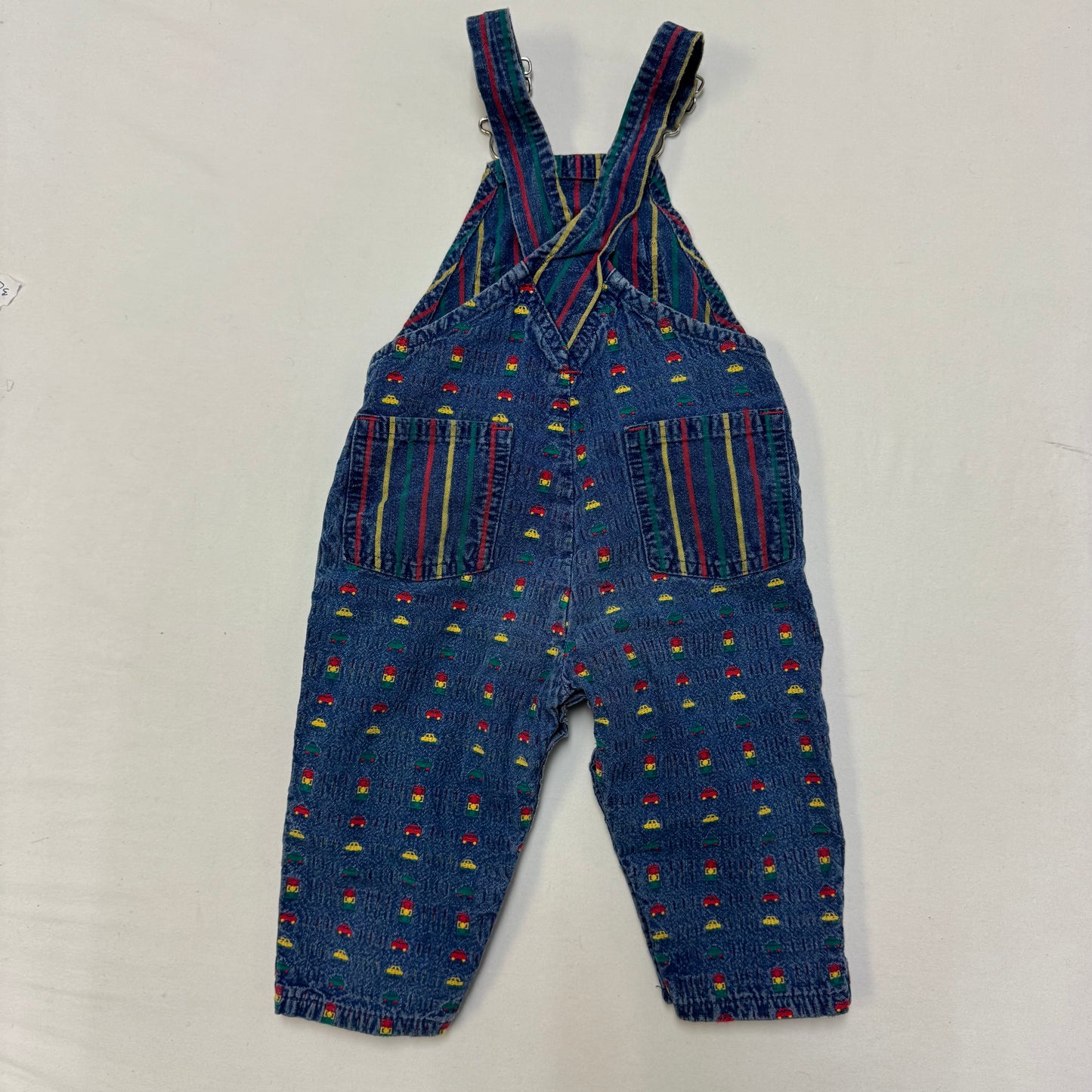 90s Kids Toddler Infant Vintage Baby B’Gosh Oshkosh Denim Car AOP Embroidery Print Overall /12m / Made in USA