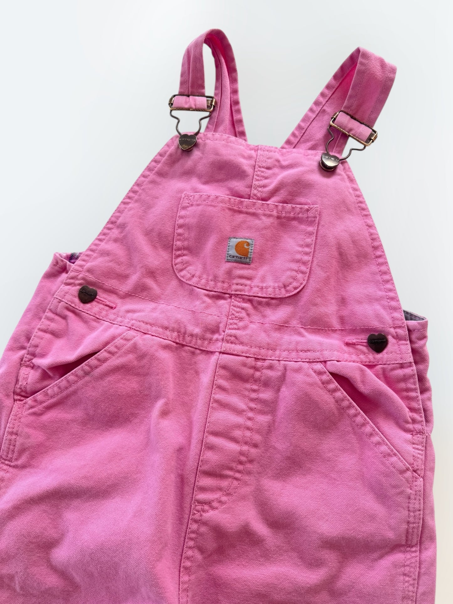 Kids Vintage Pink Carhartt 100% Cotton Fleece Plaid Lined Overalls 4T