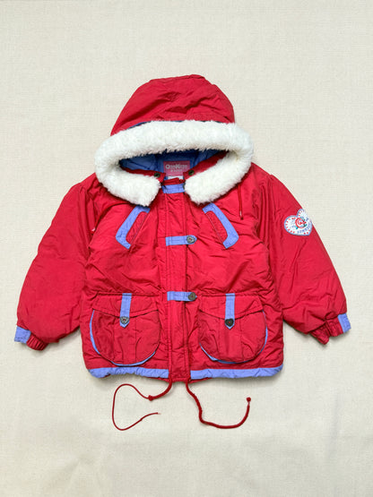 90s 2000' Kids Toddler Vintage Oshkosh Bgosh Heart Buttons Removable Hood Boa Down Jacket / 4T 5T 6y