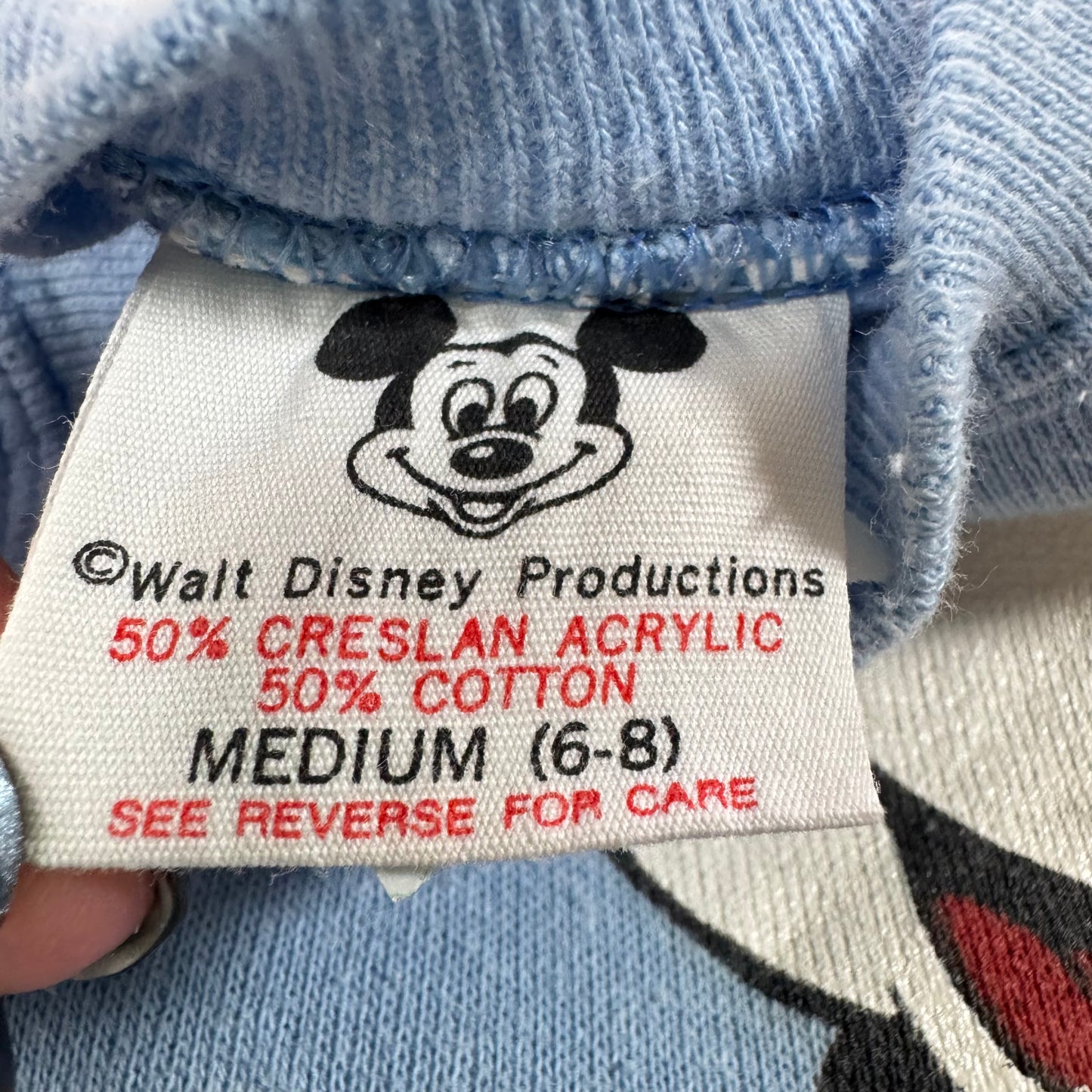 80s Kids Vintage Disney Mickey Mouse Light Blue Pullover Crew Sweatshirt M 6Y 7Y 8Y Made in USA