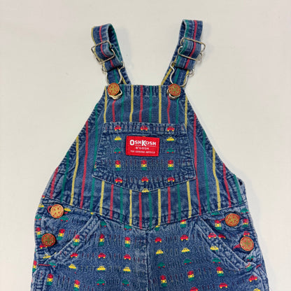 90s Kids Toddler Infant Vintage Baby B’Gosh Oshkosh Denim Car AOP Embroidery Print Overall /12m / Made in USA