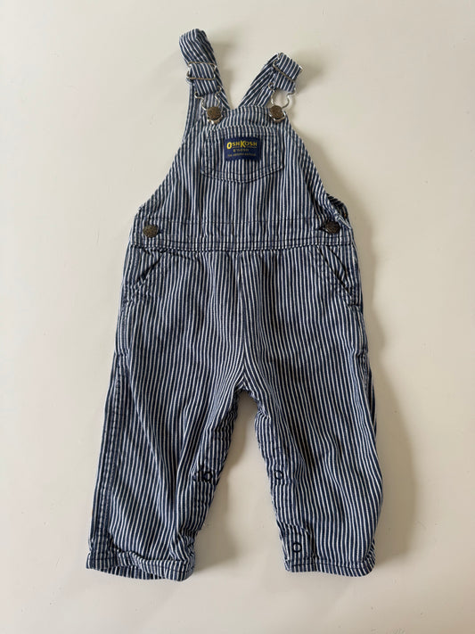90s Kids Toddler Infant Vintage Baby B’Gosh Oshkosh Navy White  Hickory Overalls //24m / Made in USA
