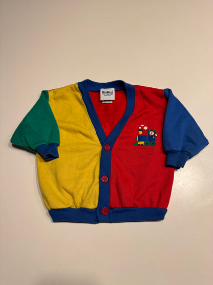 90s Kids Toddler Infant Vintage Baby B’Gosh Oshkosh Multicolour Train Big Print Red Green Yellow Blue Sweat Cardigan //12m / Made in USA