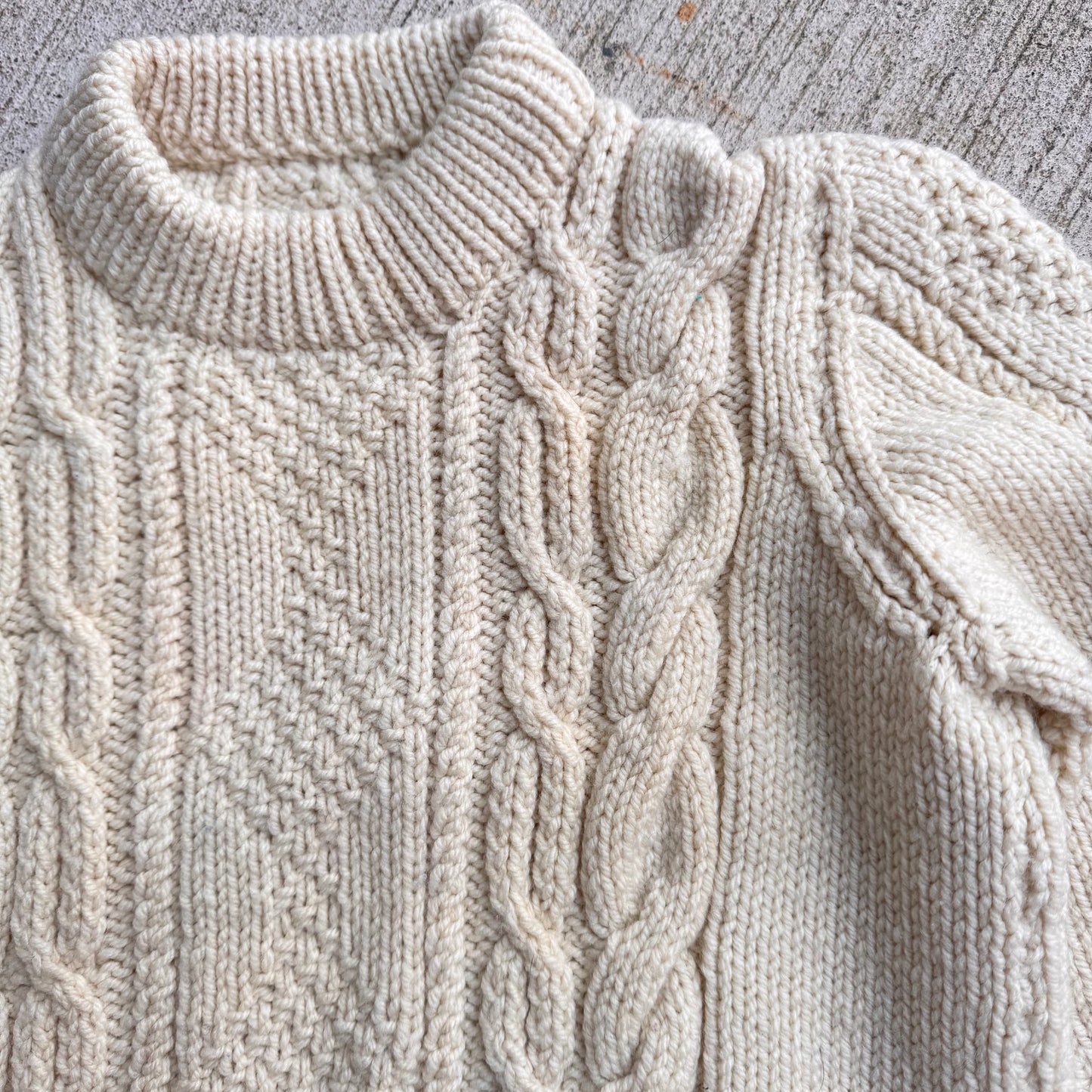 Kids Vintage Hand Knit Pullover Cream/Off White Sweater 4Y 5Y 6Y