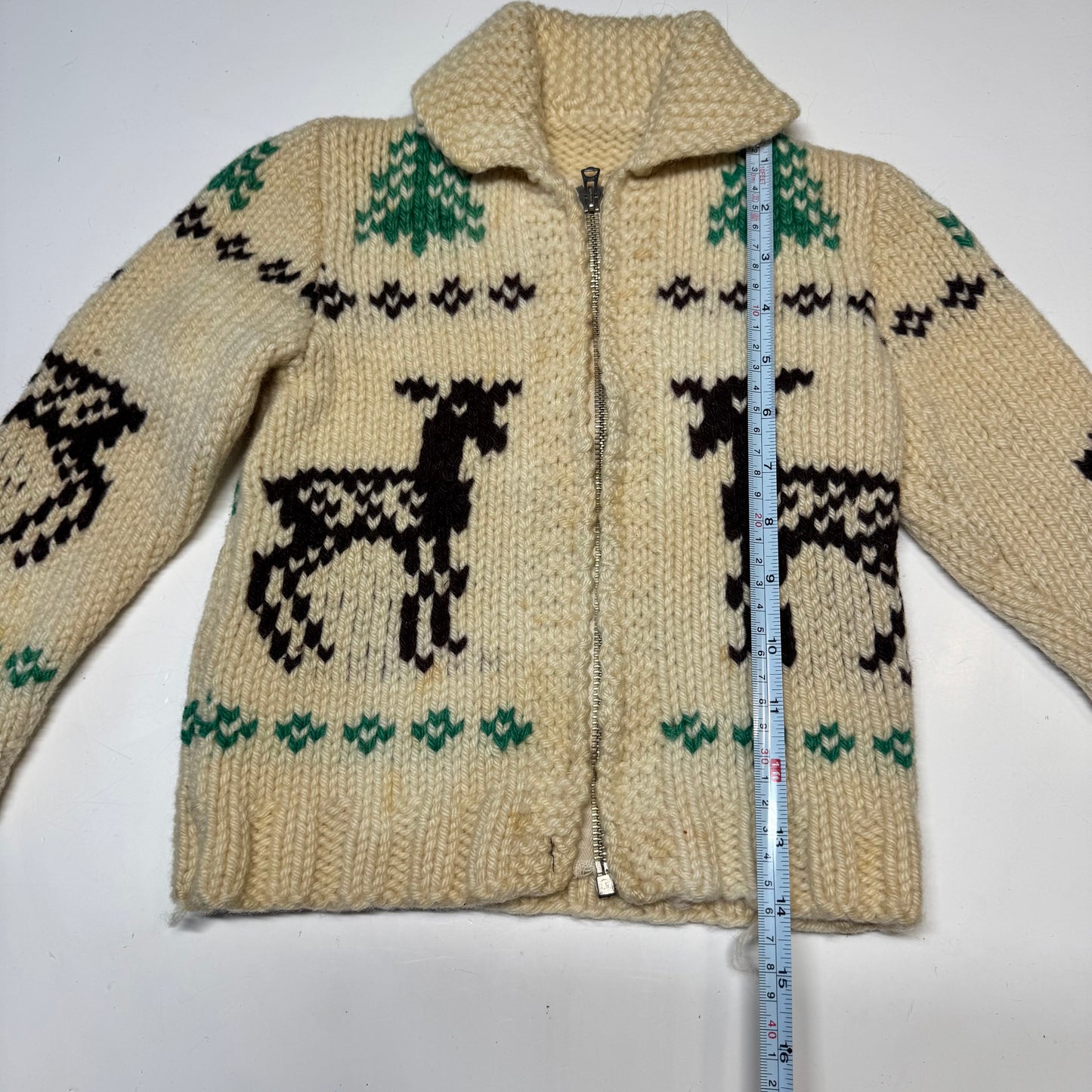 50s 60s Kids Toddler Vintage Beige Deer Lightning Zipper Cowichan Sweater / 3T 4T